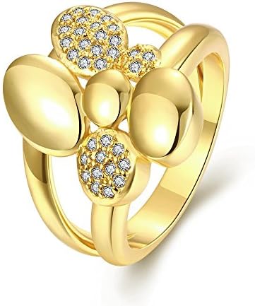 High-End Wedding Rings For Girls Bridal Sets Prong Copper Geometric 24K Gold Plated