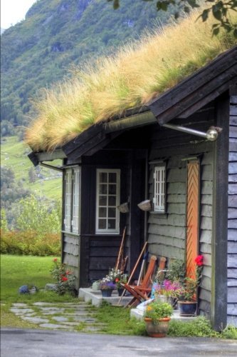 Characteristic Norwegian House with Grass on Roof Journal: 150 page lined notebook/diary