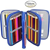 Miraclekoo 72 Slots Super Large Capacity Multi-layer Students Pencil Case Pen Bag Pouch Stationary Case Makeup Cosmetic Case Bag (BLUE)