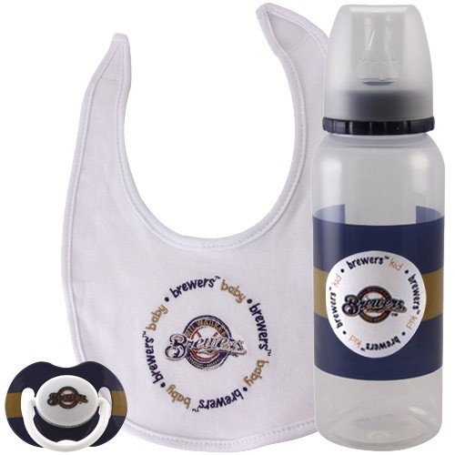 Milwaukee Brewers 3-Piece Pacifier, Bib & Bottle Gift Set