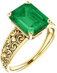 10K Yellow Gold 10.00x8.00mm Emerald Cut Chatham Created Emerald Ring -- LIFETIME WARRANTY