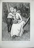 1893 Garland Fine Art Little Boy Woman Hammock Flowers 1893 Garland Fine Art Little Boy Woman Hammock Flowers