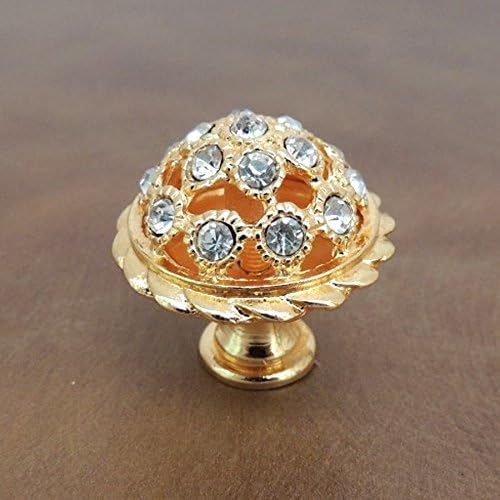 Skert, Gold Rose Flower Cabinet Furniture Drawer Knobs Pulls with Crystal Diamond Super Shiny Closet Door Knob Handle Pack of 10