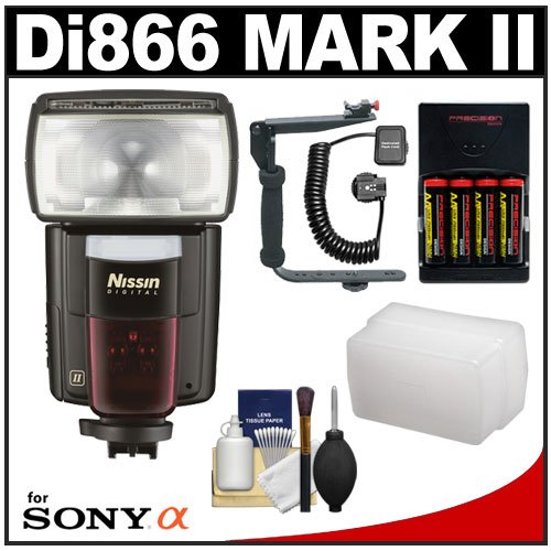 Nissin Digital Speedlite Di866 Mark II Flash (ADI/P-TTL) with Bracket & Off-Camera Cord + Diffuser + Batteries & Charger + Cleaning Kit for Sony Alpha DSLR-A560, A580, A900, SLT-A33, A35, A65 & A77 Digital SLR Camera