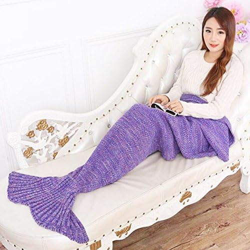 SweetToy Knitted Mermaid Tail Blanket Crochet Mermaid Blanket Kids And Adult Throw Bed Wrap Super Soft Sleeping Bag