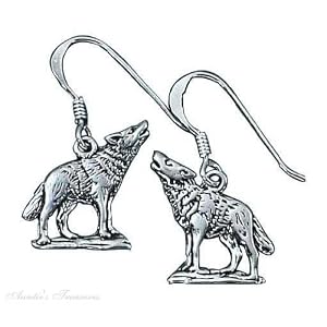 Sterling Silver Howling Wolf Earrings