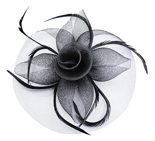 Fascinator on Hairclip for Women Mesh Feather Black