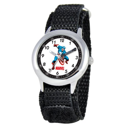 Marvel Comics Kids W000140 Captain America Stainless Steel Time Teacher Watch