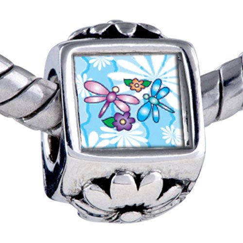 Pandora Style Bead Dragonflies Flowers Beads Fits Pandora Bracelet