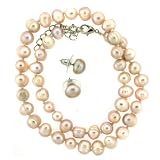 Pearl Freshwater Cultured Pink Necklace Strand 6-7mm 17" with Earrings in Designer Bag Bucasi