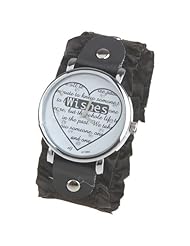 Stylish Rhinestones Wishes Heart Dial Quartz Watch Wristwatch with Flouncing Elastic Band for Lady Woman Girl Female - Black SWWM1-59090