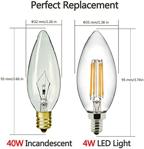 TGM 4W Soft White 3000K LED Filament Candelabra Bulb B35 Blunt Tip LED Candle Light Bulb,40W Incandescent Bulb Replacement,E12 Candelabra Base(3 Pack)