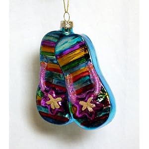 Tropical Flip Flops Sandals Blown Glass Christmas Ornament