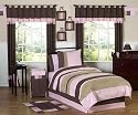 Soho Pink and Brown Modern Girls 4 pc Twin Kids Juvenile Childrens Bedding Set