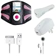 Apple iPod Nano 5G (Video Recorder) Pink Mesh Neoprene Sports Armband w/ USB 2in1 Sync and Charging Data Cable, USB Car Charger, USB Wall / Travel Charger, & Earphone / Headphones