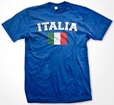 Italia Flag International Soccer T-shirt, Italy Soccer Mens T-shirt, Large, Royal Blue