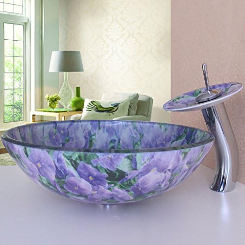Purple Bathroom Tempered Glass Vessel Vanity Print Color Sink Bowl with Faucet