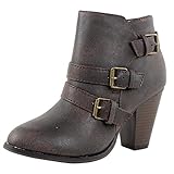 Titan Mall Forever Camila-64 Womens Fashion Chunky Heel Buckled Strap Ankle Booties (7 B(M) US, Brown)