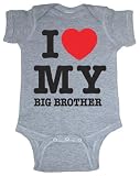 Riverstone Goods I Love My Big Brother (Red Heart) Heather Grey Baby Infant Short Sleeve Bodysuit Creeper