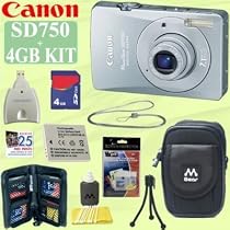 Canon PowerShot SD750 7.1 MP Digital Elph Camera (Silver) + 4GB Deluxe Accessory Kit