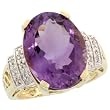 10k Gold Oval Stone Ring, w/ 0.05 Carat Brilliant Cut Diamonds & 8.71 Carats (16x12mm) Oval Cut Amethyst Stone, 5/8 in. (16mm) wide
