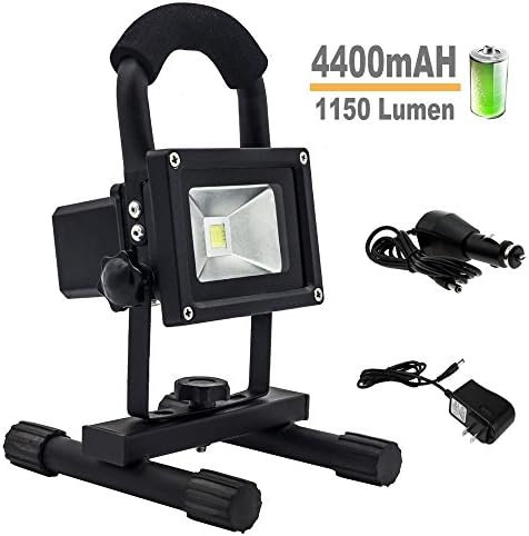 WT 10W Rechargeable Portable LED Work Lights,1150 Lumen, 4400mAH, Adapter and Car Charger Included, IP65 Waterproof, Security Lights, Outdoor Floodlight For Camping Fishing Traveling(Black)