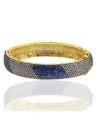 Blue Sapphire Bangle Diamond Pave Bracelet 14kt Yellow Gold Wedding Jewelry