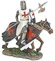 Templar Knight in Armor on Horseback Statue - Wielding Halberd and Carrying Shield - Hand Painted