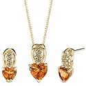 Breathtaking Splendor 1.50 cts Heart Shape Citrine Diamond Pendant Earrings Set 14Kt Yellow Gold