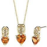 Breathtaking Splendor 1.50 cts Heart Shape Citrine Diamond Pendant Earrings Set 14Kt Yellow Gold