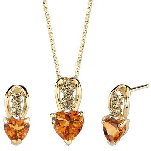 Childrens Toyshop  Jewelry : Breathtaking Splendor 1.50 cts Heart Shape Citrine Diamond Pendant Earrings Set 14Kt Yellow Gold