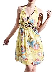 Floral Print Shirred Halter Chiffon/Cotton  Dress