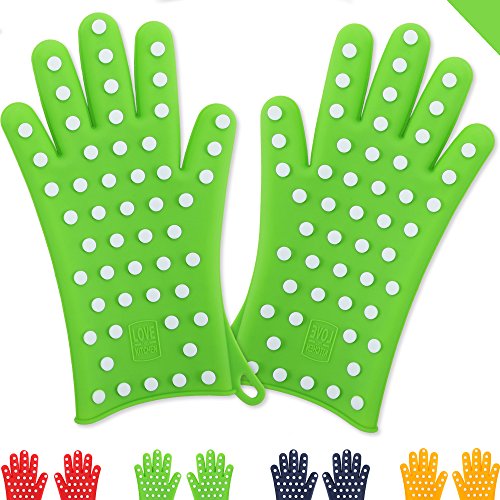 Finally! Women's Silicone Oven Mitts / Pot Holders. These Cooking Gloves are the Only Ones Designed Specifically to Fit Ladies' Hands - Ultra Flexible & Heat Resistant | They are Perfect for Birthday Gifts for Her & Ideal for Bridal Showers, Weddings & Housewarming Gifts (Lime Green, M/L, 1 Pair)