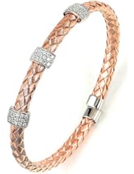 Sterling Silver & Cz Pink Gold Plated Bangle