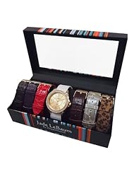 Womens Watch Set with Seven Interchangeable Faux Leather Straps Goldtone Dial Designer Inspired Jade LeBaum - JB202753G