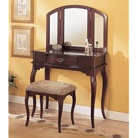 Queen Ann Style Cherry Finish Vanity Set w/Stool