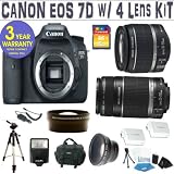 BRAND NEW CANON EOS 7D w/ CANON 18-55 IS LENS + CANON 55-250 IS LENS + .45X WIDE ANGLE LENS + 2X TELEPHOTO LENS + 16GB HIGH SPEED MEMORY CARD CLASS 10 + 3 YEAR CELLTIME WARRANTY