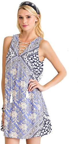 Periwinkle Blue Lace Up BoHo Dress (large)