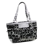 Coach Signature Gallery Optic Book Shopper Shoulder Bag Purse Tote Black