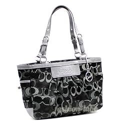 Coach Signature Gallery Optic Book Shopper Shoulder Bag Purse Tote Black