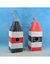 Handcrafted Model Ships Y-40863-BB12 Set of 2 - Wooden Buoy Birdhouses 12 in. Decorative Buoys