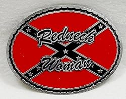 Redneck Women Red Enamel Pewter Belt Buckle with Rebel Flag