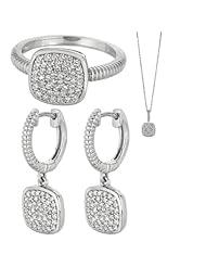 BRI Jewelry Sterling Silver Square Shape With Clear Micropave Cubic Zirconia Set - Pendant - Dangle Earring - Ring Size 8