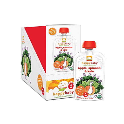 Happy Baby Organic Baby Food 2 Simple Combos, Apple Spinach & Kale, 3.5 Ounce (Pack of 16)