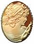 Goddess Diana, Cameo Pin Pendant Master Carved Carnelian Conch Shell 14k Gold