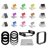 Complete Square Filter Kit for Cokin P Series - Includes: Graduated Green, Coffee (Brown), Yellow, Purple, Orange, Grey (ND), Blue, Pink and Red Filters + Graduated ND2, ND4, ND8 and Full ND2, ND4, ND8 Filters + 52, 55, 58, 62, 67, 72, 77MM Adapter Rings + Filter Holder + Lens Hood + 1 Premium Goja Microfiber Lens