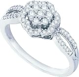 Ladies 10K White Gold .32ct Round Cut Diamond Flower Engagement Wedding Bridal Band Ring
