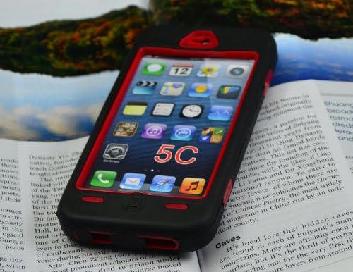 MIKUL® Apple Iphone 5c Hard Case Zebra Stripes 3in1 Combo Hybrid Defender High Impact Body Armor box PC&silicone Material (red)