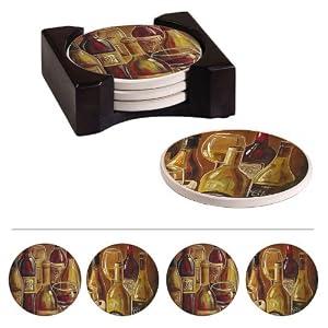 Wine Collage Absorbent Coasters - Set of 4 w/ Caddy