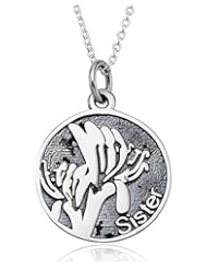 Jewelry: Daesar Silver Plated Necklace for Women Vintage Necklace Lily Flower Pendant for Girls "Sister" - Daesar